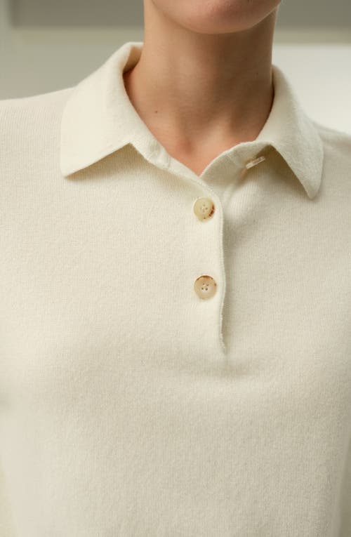 Lilysilk Baby Cashmere Long-sleeve Polo Shirt In White