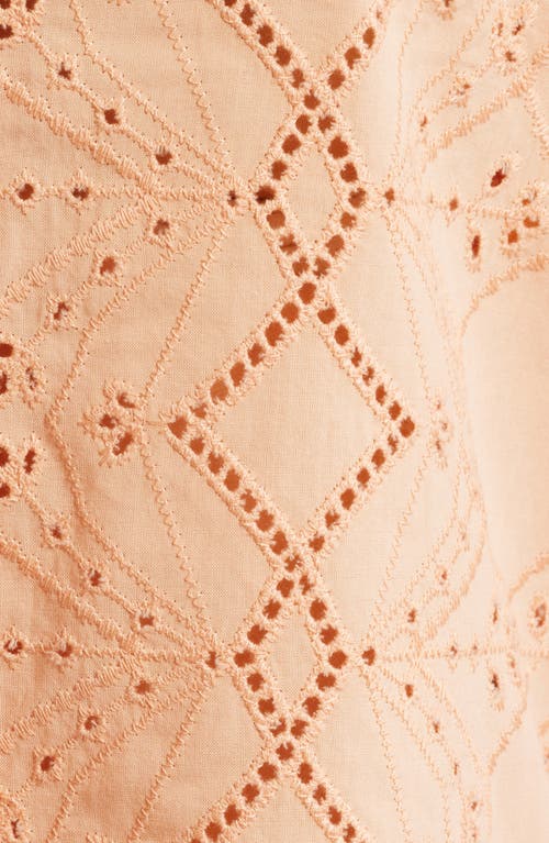 Wit & Wisdom Embroidered Eyelet Button-up Shirt In Peach Fuzz