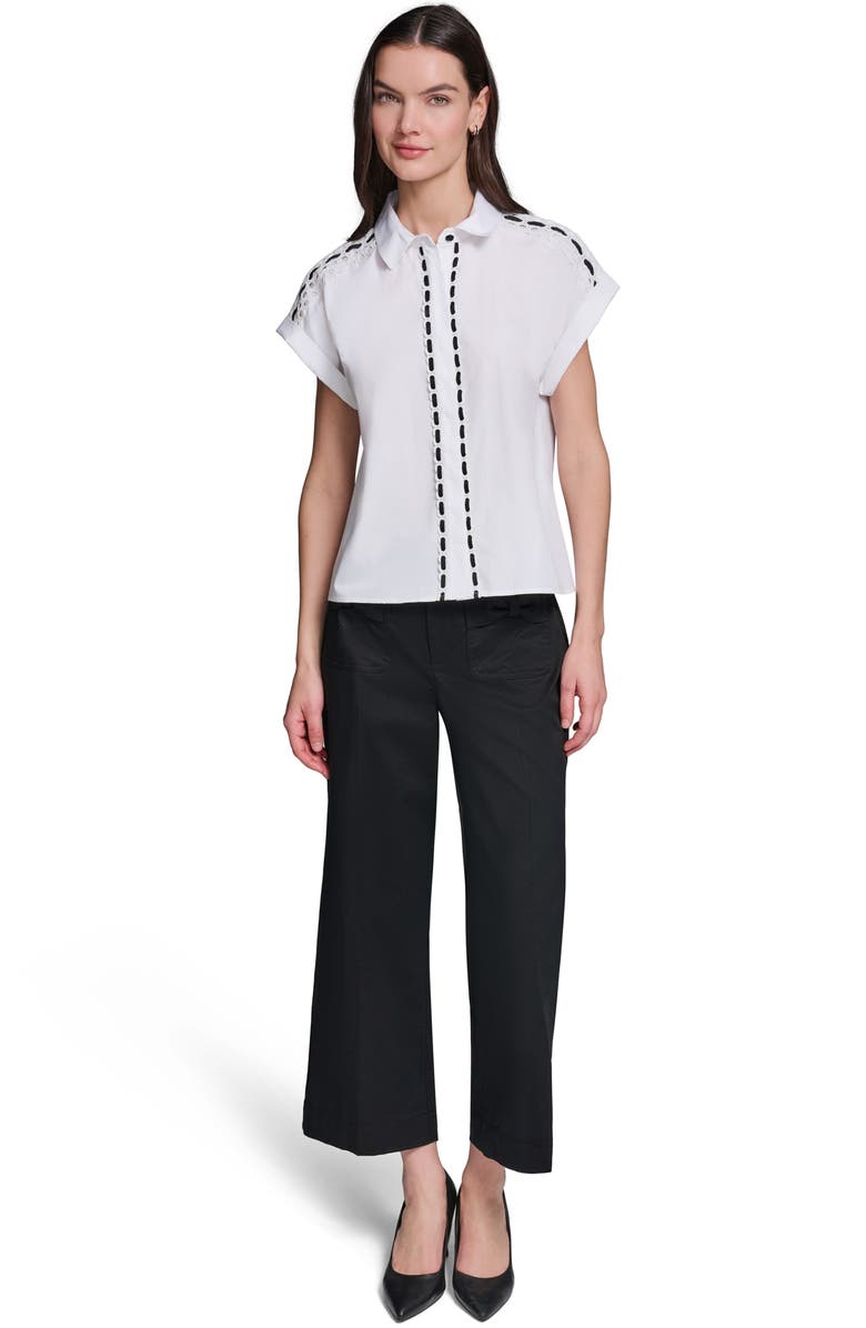 KARL LAGERFELD PARIS Button-Up Eyelet Top, Alternate, color, 