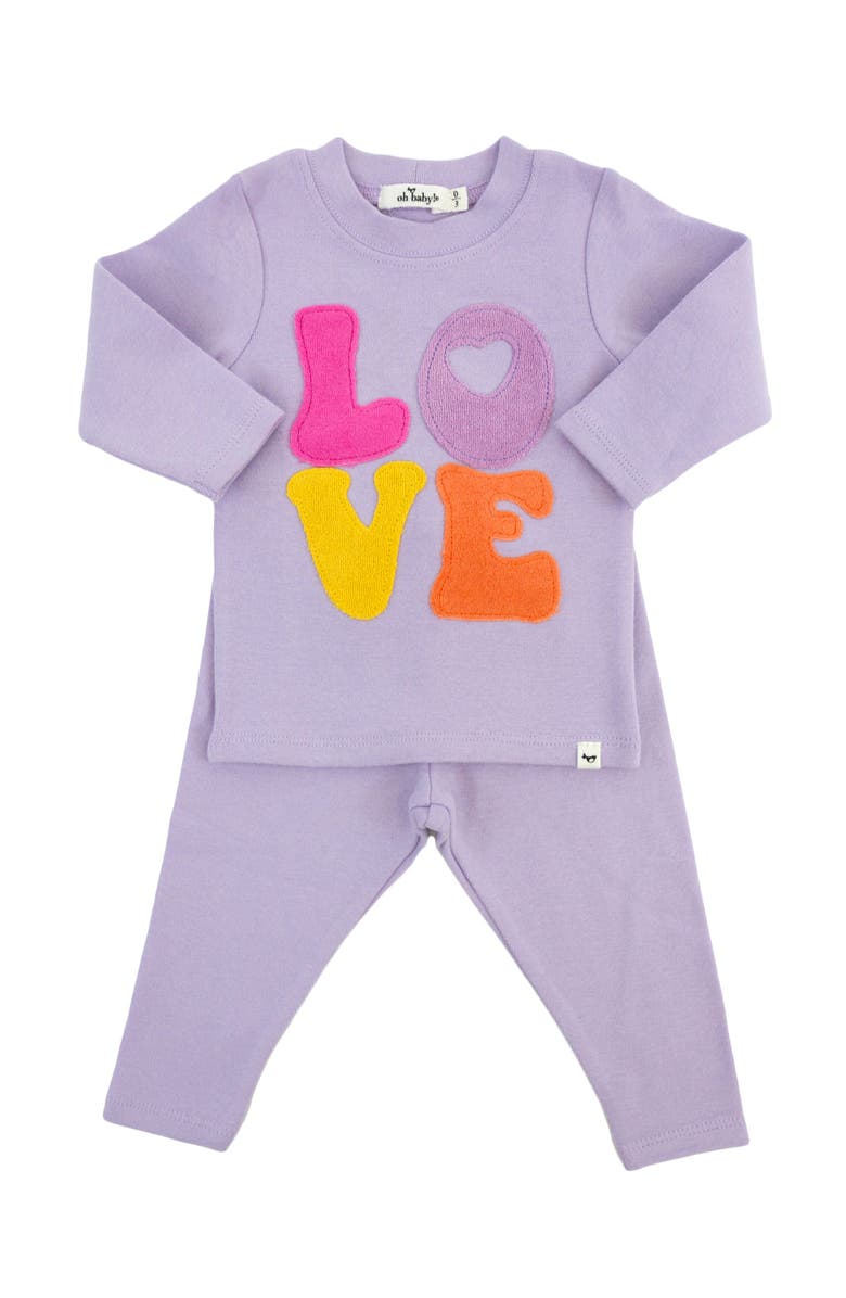 oh baby! Cotton Candy LOVE Terry Applique Two Piece Set, Main, color, Orchid