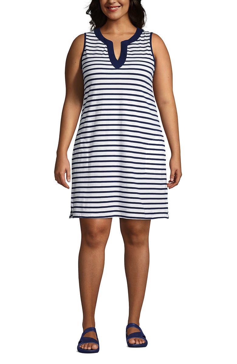 Lands' End Plus Size Cotton Jersey Sleeveless Swim Cover-up Dress Print, Main, color, 