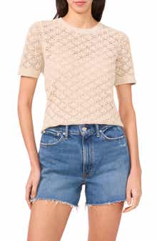Vince Camuto Pointelle Short Sleeve Sweater