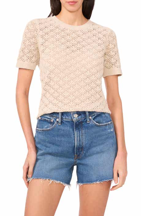Vince Camuto Pointelle Short Sleeve Sweater