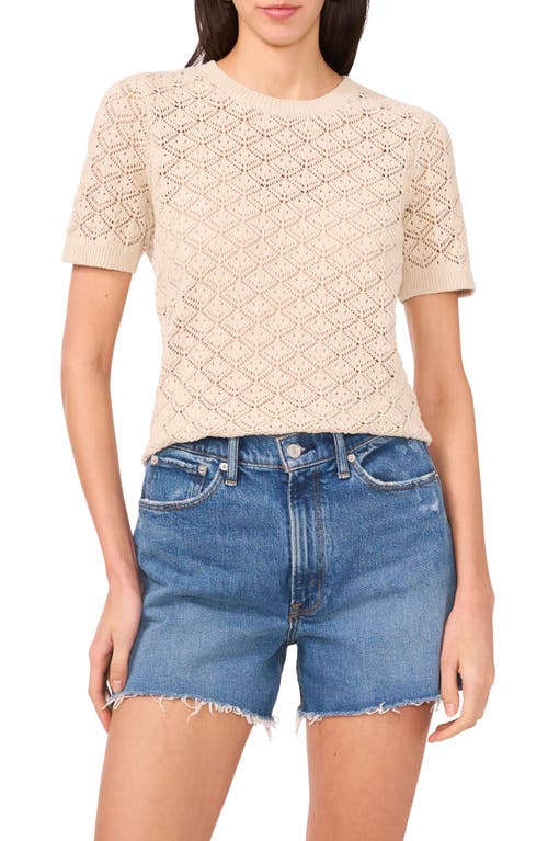 Vince Camuto Pointelle Short Sleeve Sweater In Sugar Oak