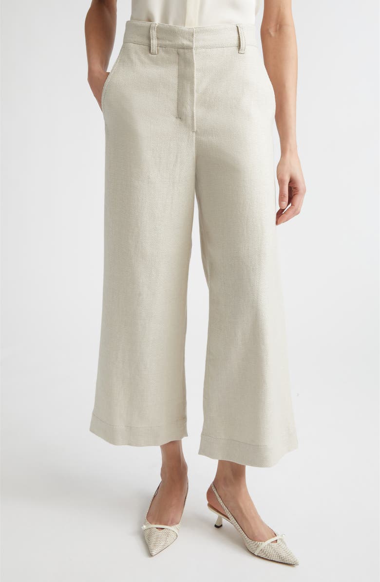 Max Mara Abissi Stretch Linen & Cotton Wide Leg Ankle Pants, Main, color, Ivory