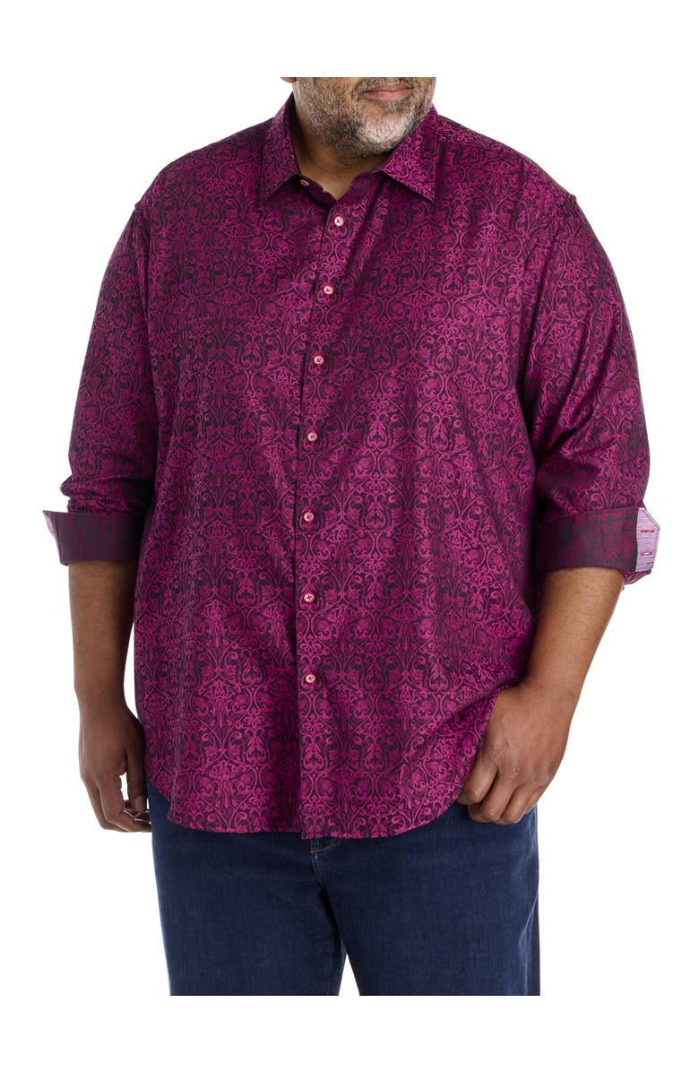 Robert Graham DXL Big & Tall Luther Tonal Sport Shirt, Main, color, Burgundy