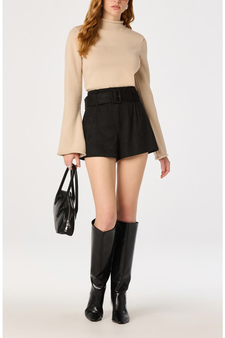 Rain High Waist Belted Shorts, Alternate, color, BLACK