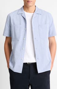 Vince Classic Fit Stripe Seersucker Camp Shirt
