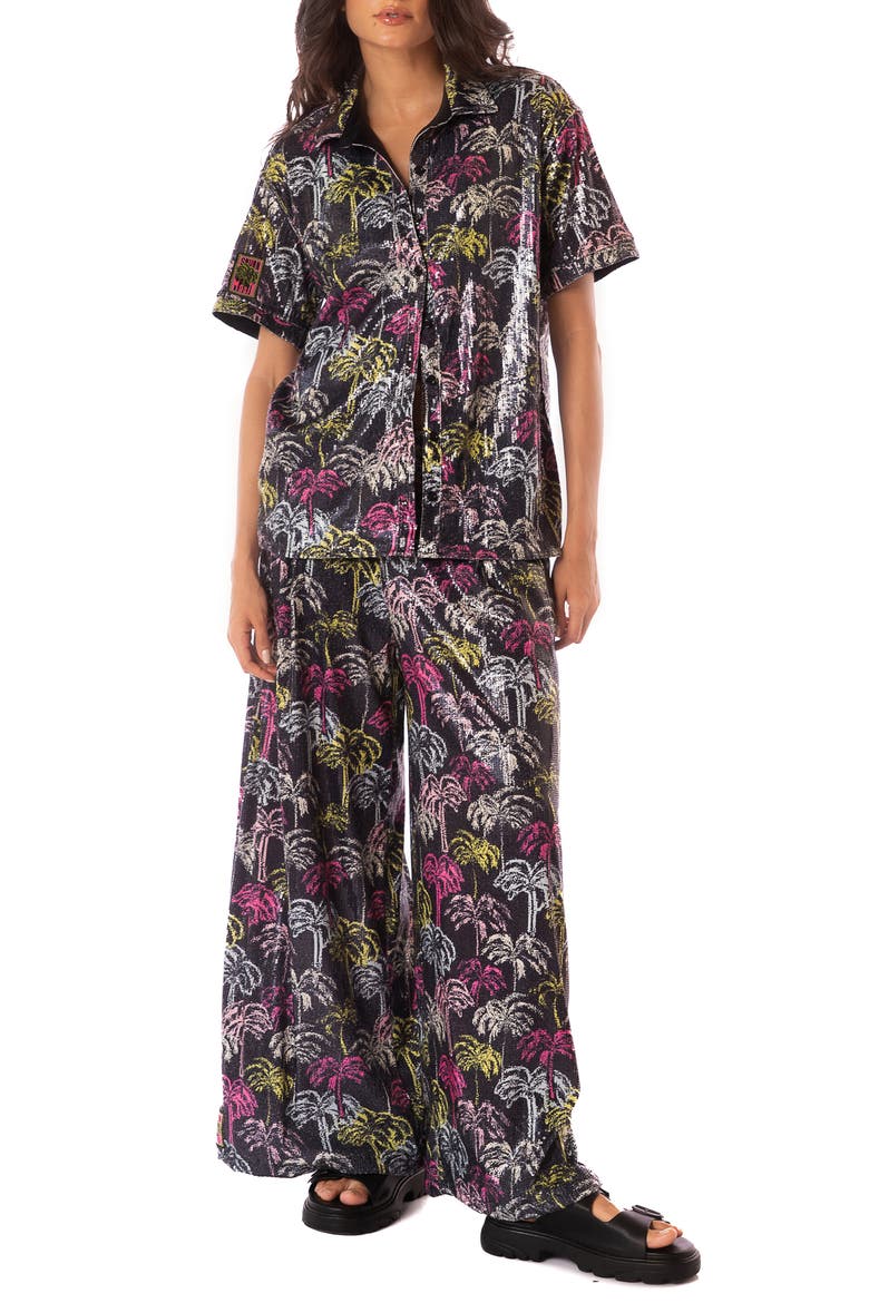 Neon Palmery Stella Cover-Up Pants, Alternate, color, BLACK