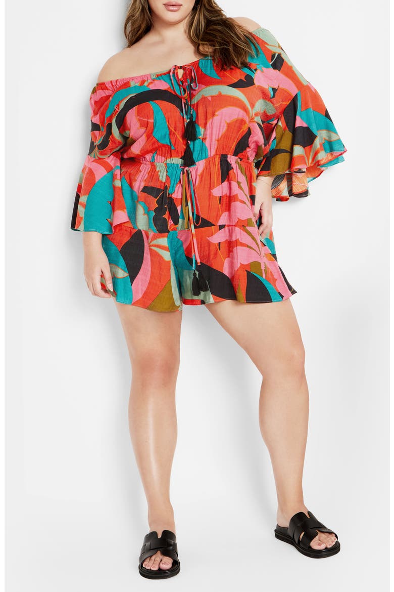 Harlow Flutter Sleeve Playsuit, Main, color, RED BARBADOS
