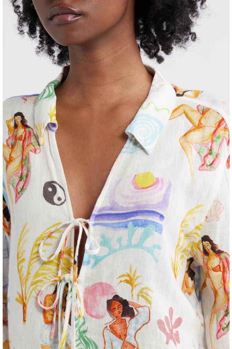 Elm Stripe Tie Front Linen Blend Top, Alternate, color, IVORY BATHING LADIES