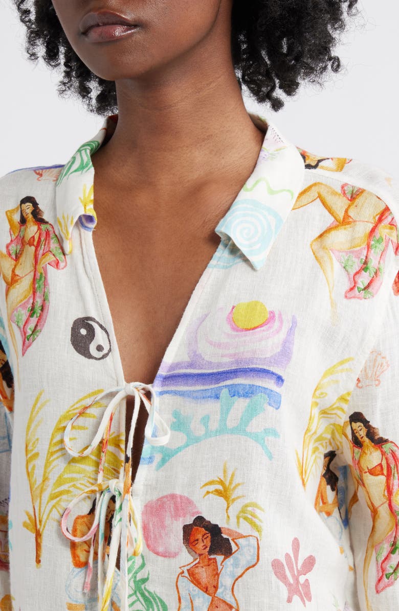 Rails Elm Stripe Tie Front Linen Blend Top, Alternate, color, Ivory Bathing Ladies