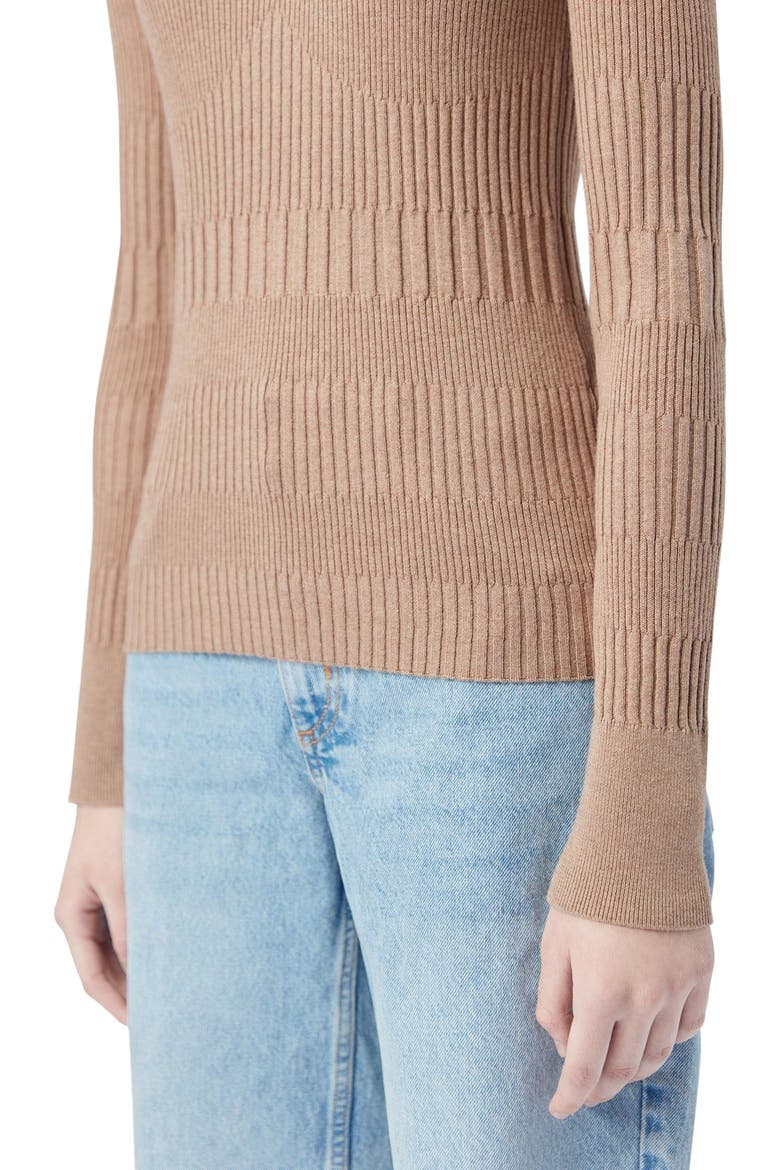 High-neck Ribbed Cotton Silk Cashmere Blend Sweater, Alternate, color, timber wolf