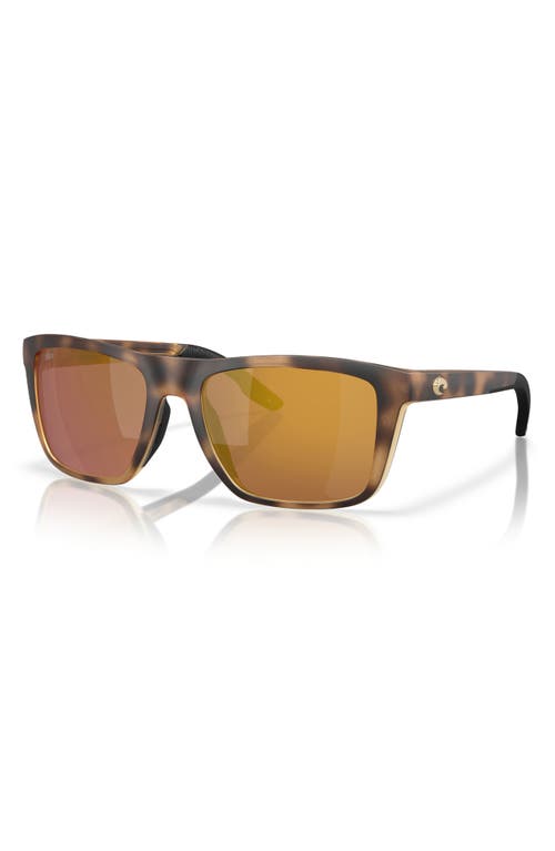 Costa Del Mar Mainsail 55mm Mirrored Polarized Rectangular Sunglasses In Matte Tortoise/gold 580g