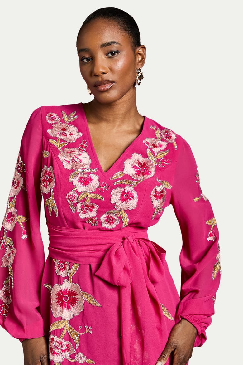 Embellished High Low Maxi Dress, Alternate, color, Raspberry