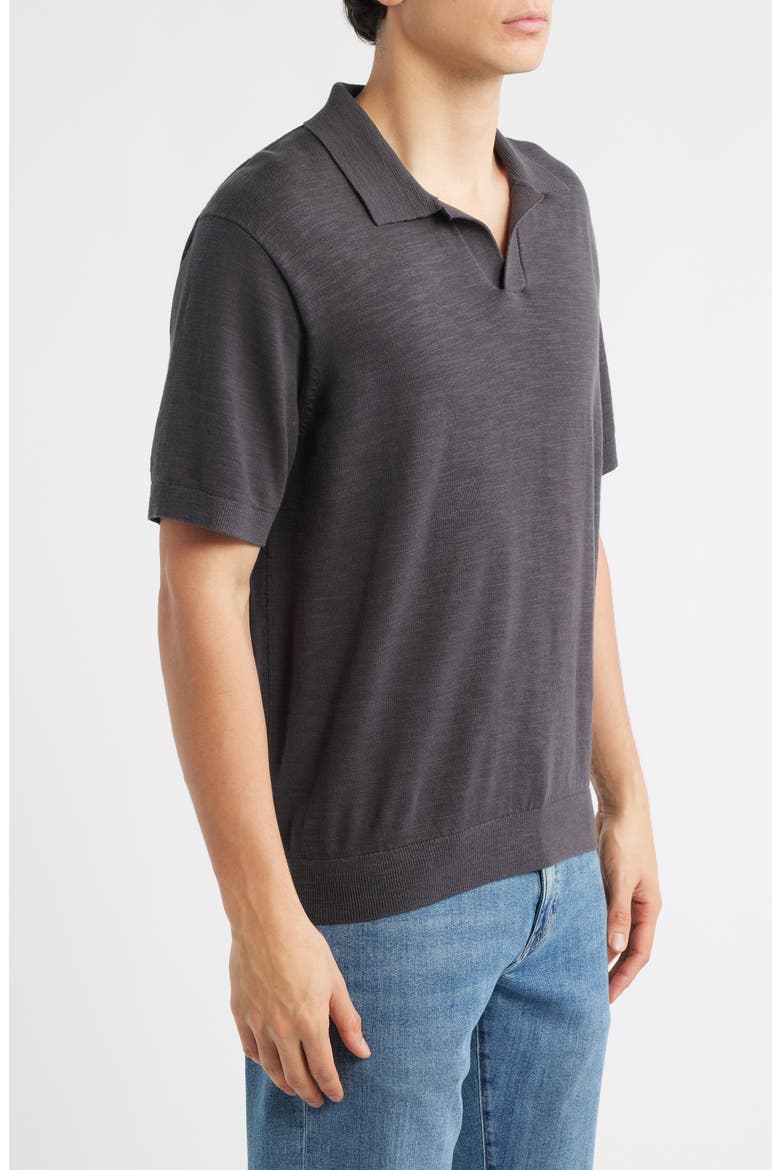 Johnny-Collar Cotton Slub Sweater Polo, Alternate, color, COAL