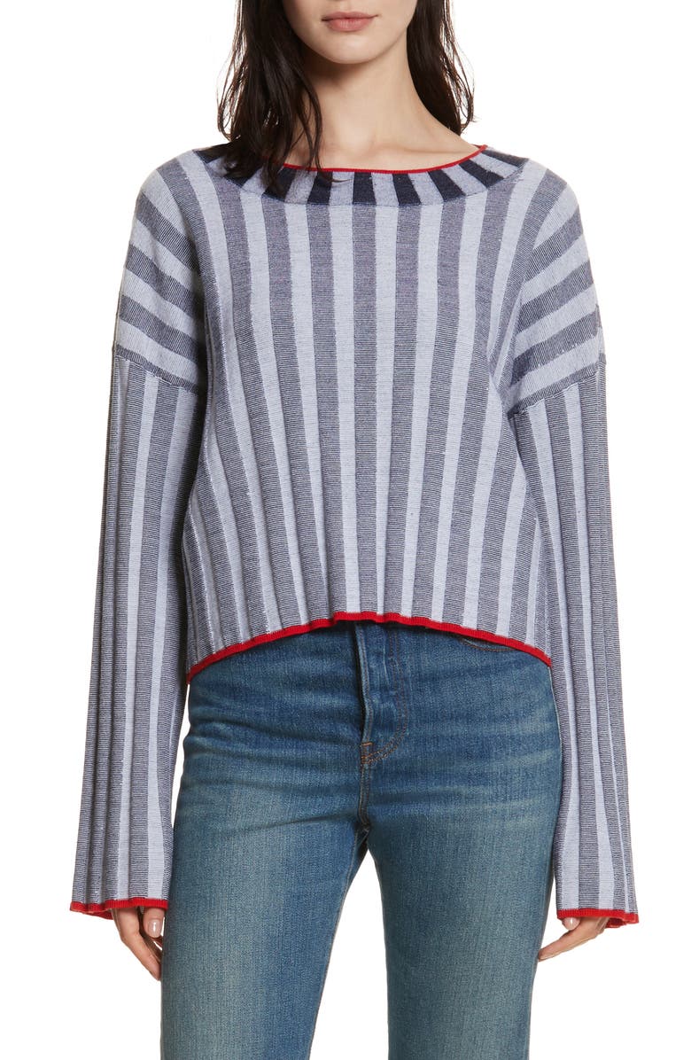 Elizabeth and James Campbell Stripe Merino Wool Blend Sweater, Main, color, Navy/ Ivory