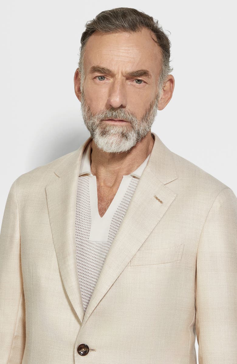 ZEGNA Shadow Plaid Cashmere & Silk Sport Coat, Alternate, color, Natural Chalk