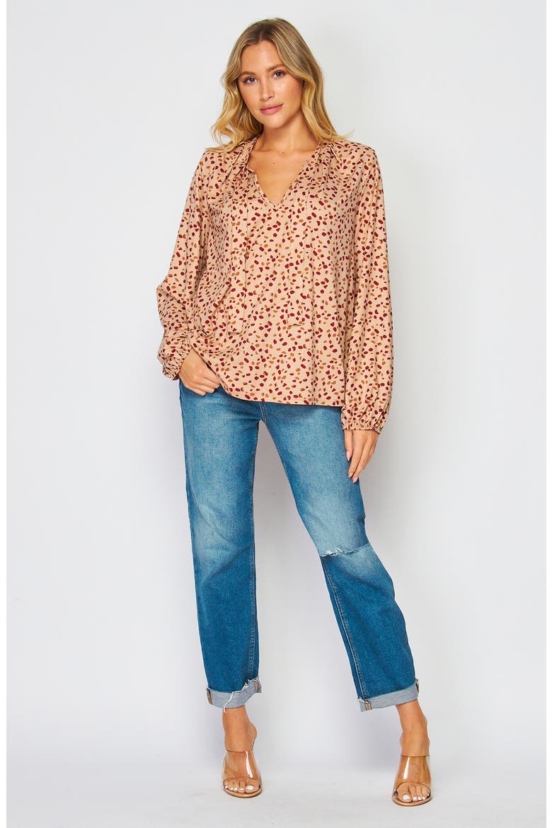 Poet Tie Front Long Sleeve Top, Alternate, color, TAUPE MULTI