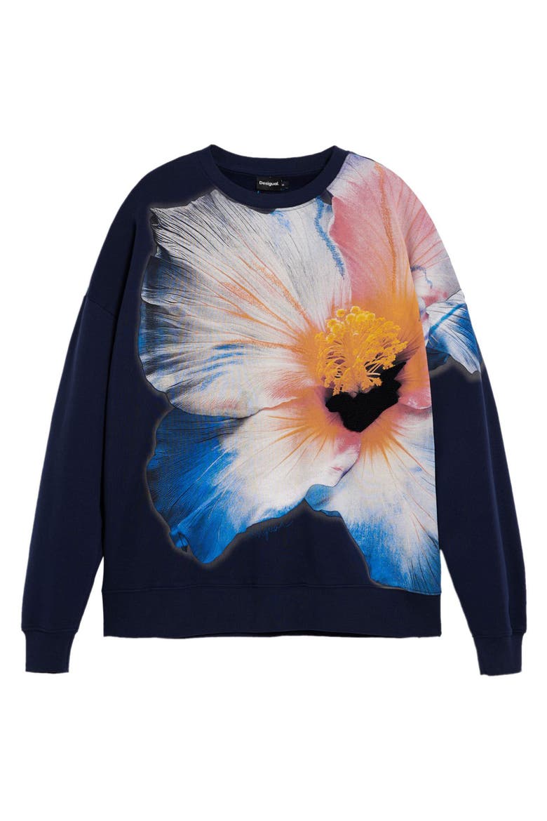 Pansy Cotton Graphic Sweatshirt, Alternate, color, BLUE