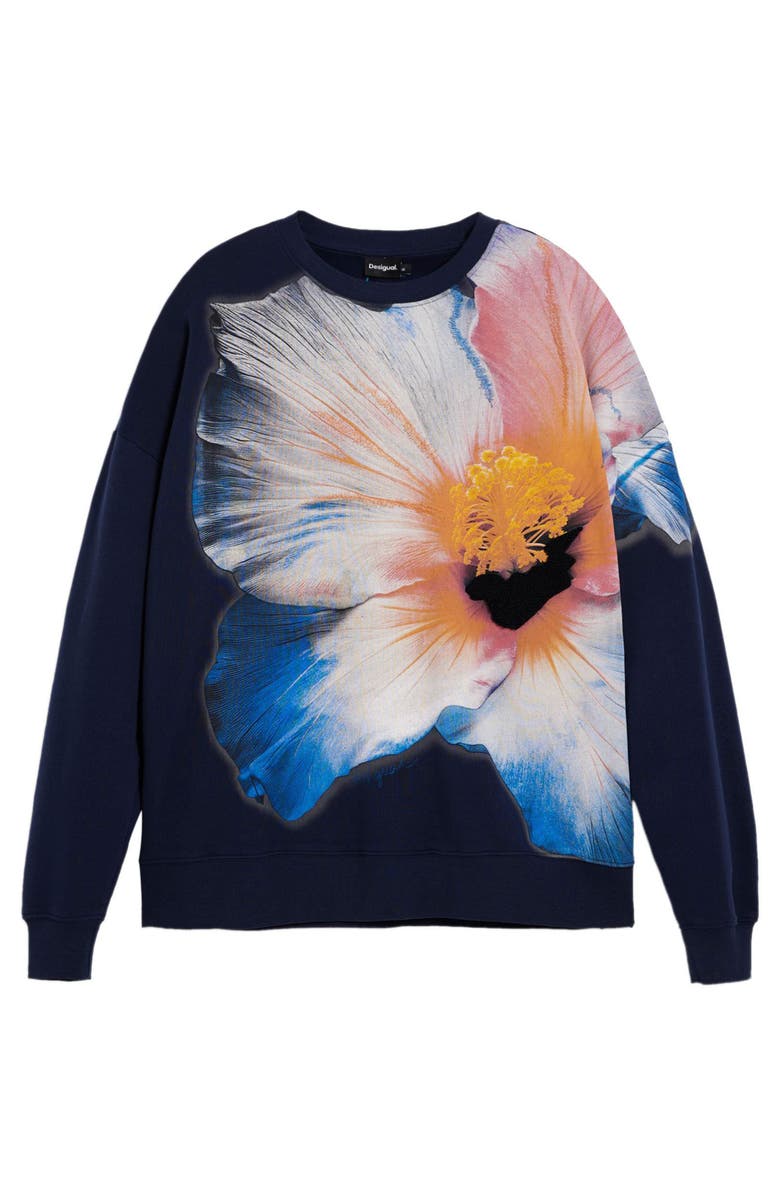 Desigual Pansy Cotton Graphic Sweatshirt, Alternate, color, Blue