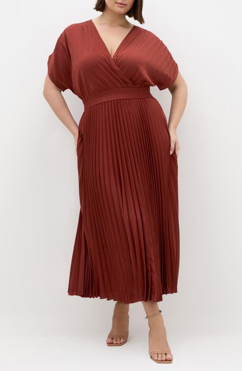 Elia Faux Wrap Pleated Dress (Plus)