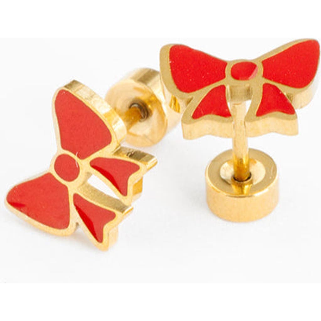PIP POP PIP POP RED BOW STUD EARRINGS