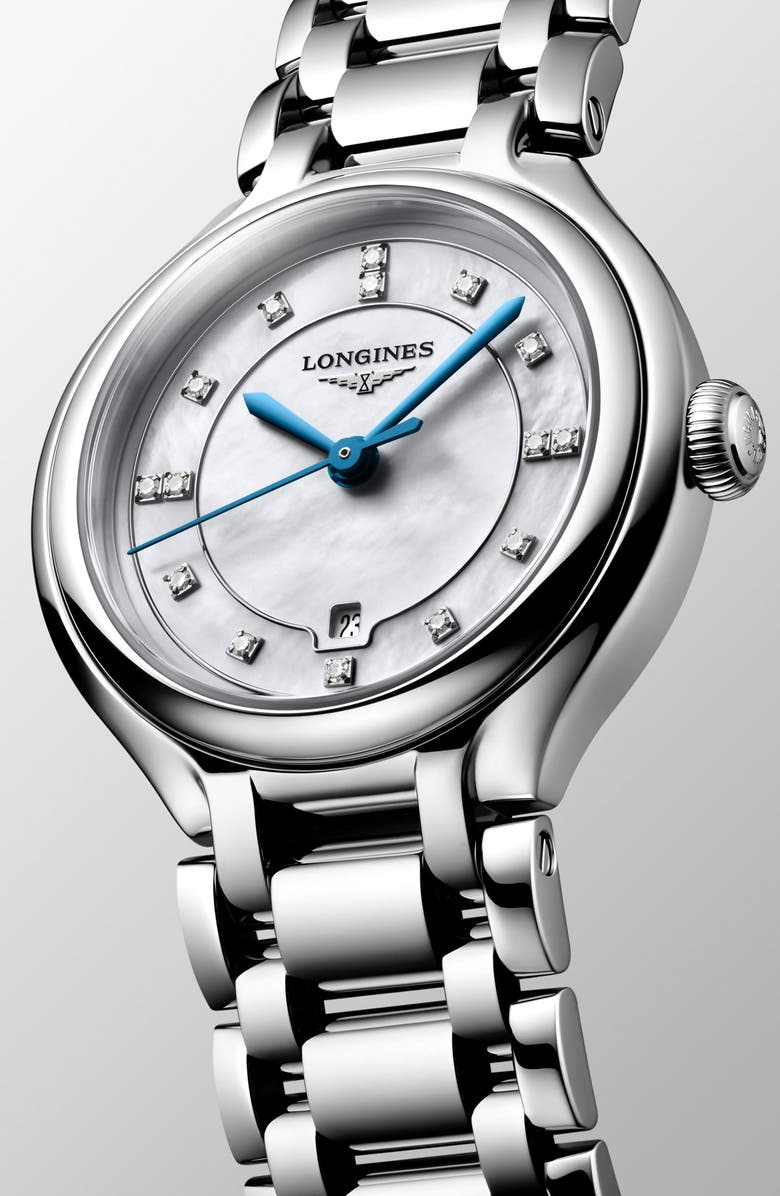 Longines PrimaLuna Mother-of-Pearl & Diamond Bracelet Watch, 30mm, Alternate, color, White Mother Of Pearl