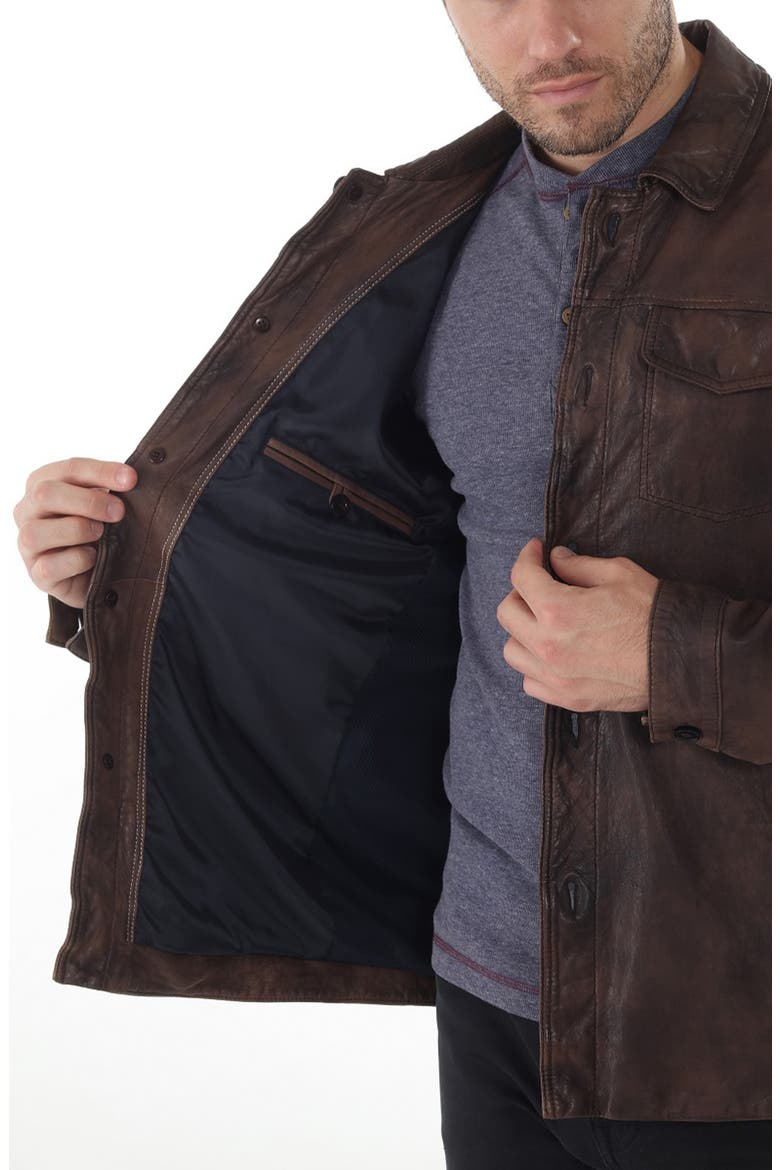 Tumbled Up Leather Shirt Jacket, Alternate, color, BROWN