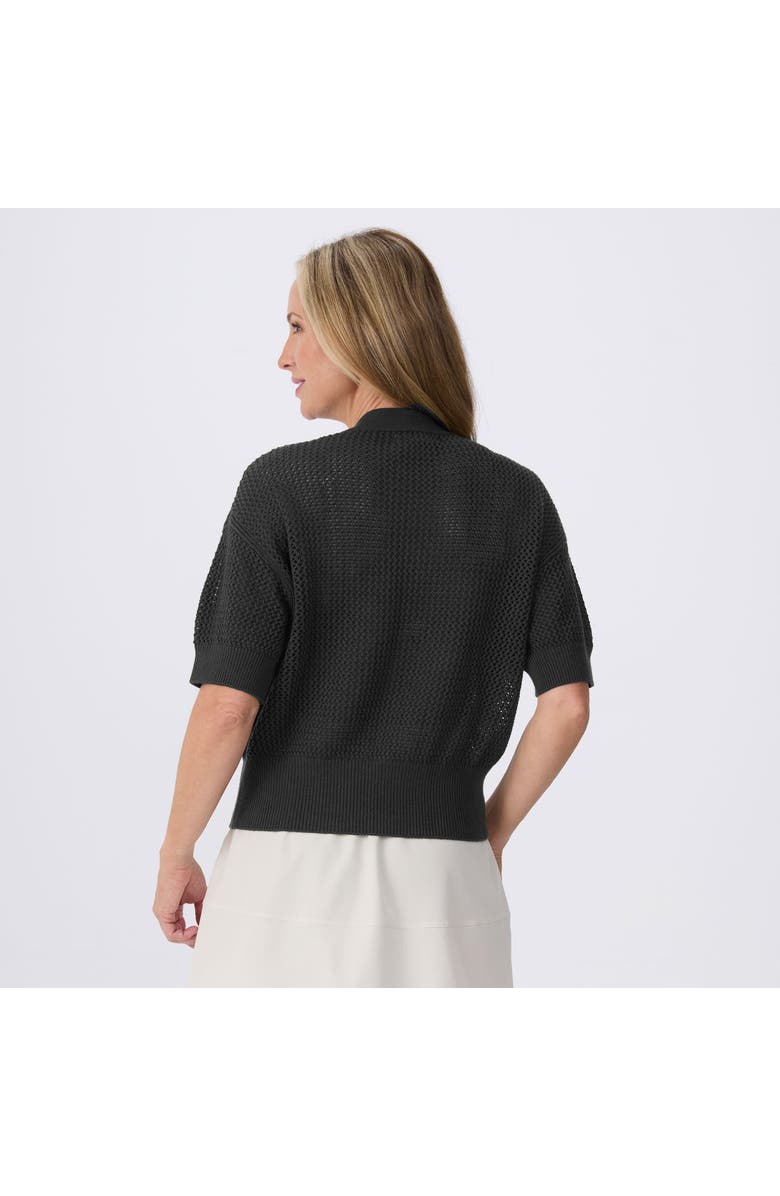 Krimson Klover Tansy Short Sleeve Pointelle Henley Sweater, Alternate, color, Black