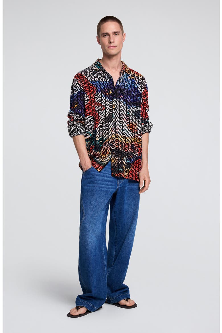 Embroidered Printed Long Sleeve Button-Up Shirt, Main, color, LIGHT BLUE