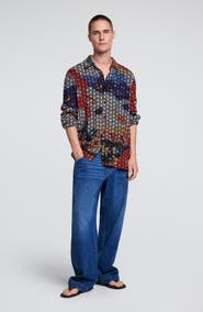 Desigual Embroidered Printed Long Sleeve Button-Up Shirt