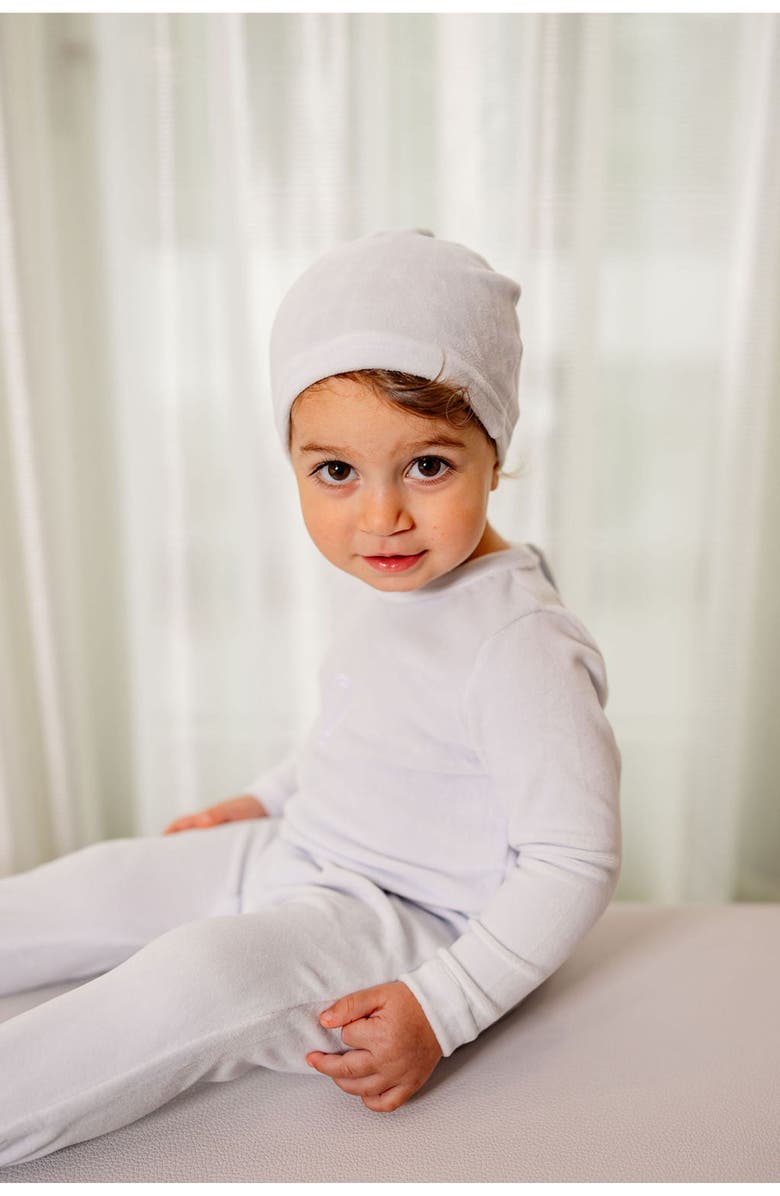 Pouf Boys Velour Embroidered Footie, Alternate, color, Blue