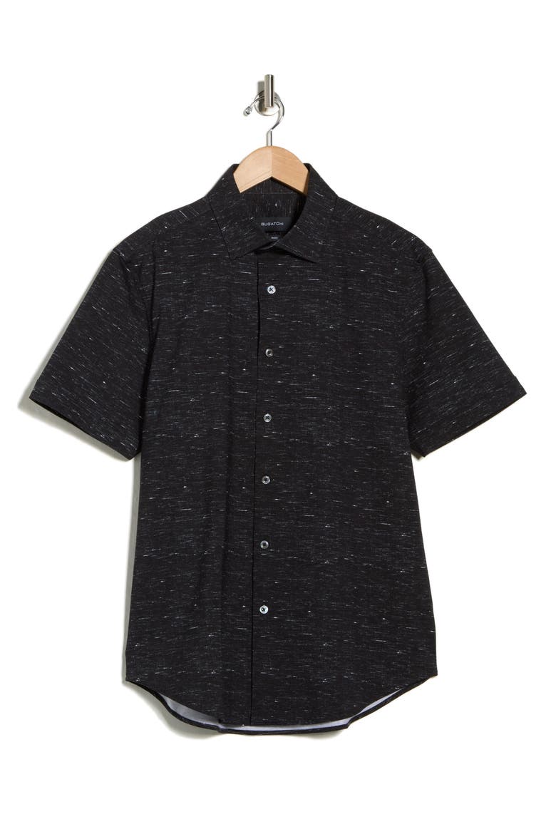 Miles OoohCotton® Solid Short Sleeve Button-Up Shirt, Alternate, color, BLACK
