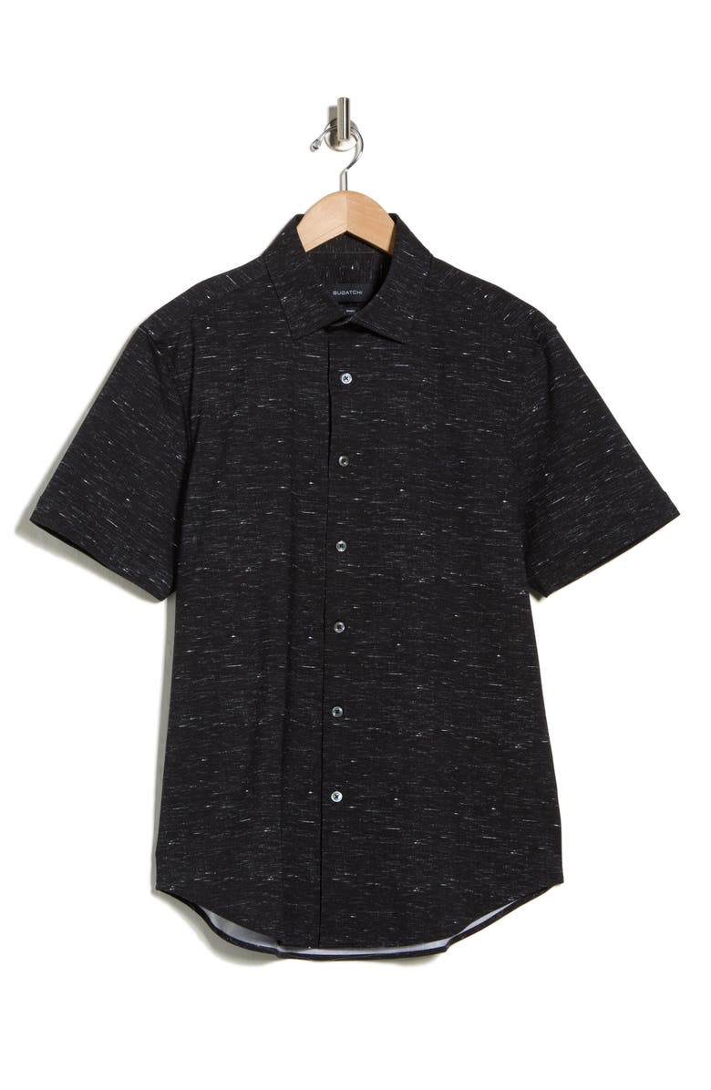 Bugatchi Miles OoohCotton<sup>®</sup> Solid Short Sleeve Button-Up Shirt, Alternate, color, Black