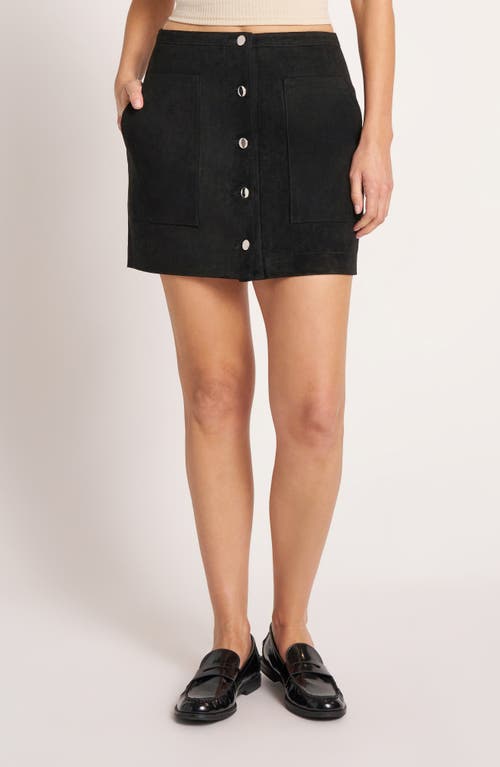 Matty M . Button Front Suede Skirt In Black