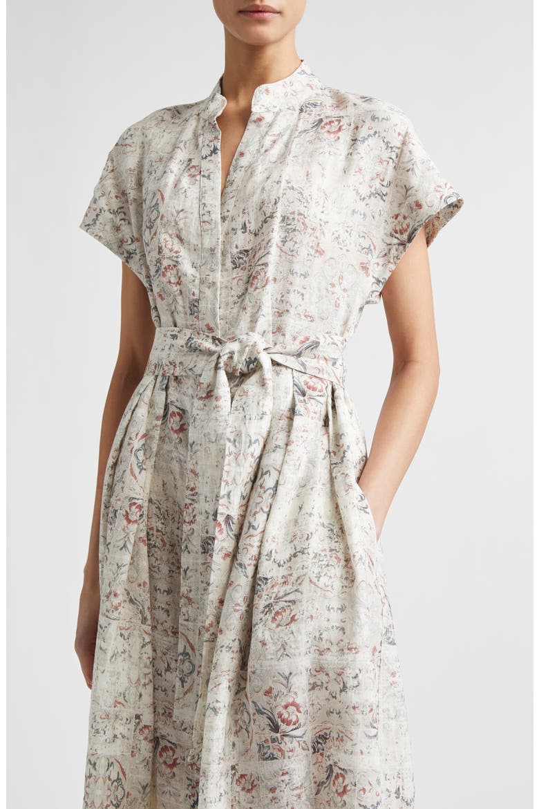 Val Floral Linen Midi Shirtdress, Alternate, color, IVORY/ RASPBERRY