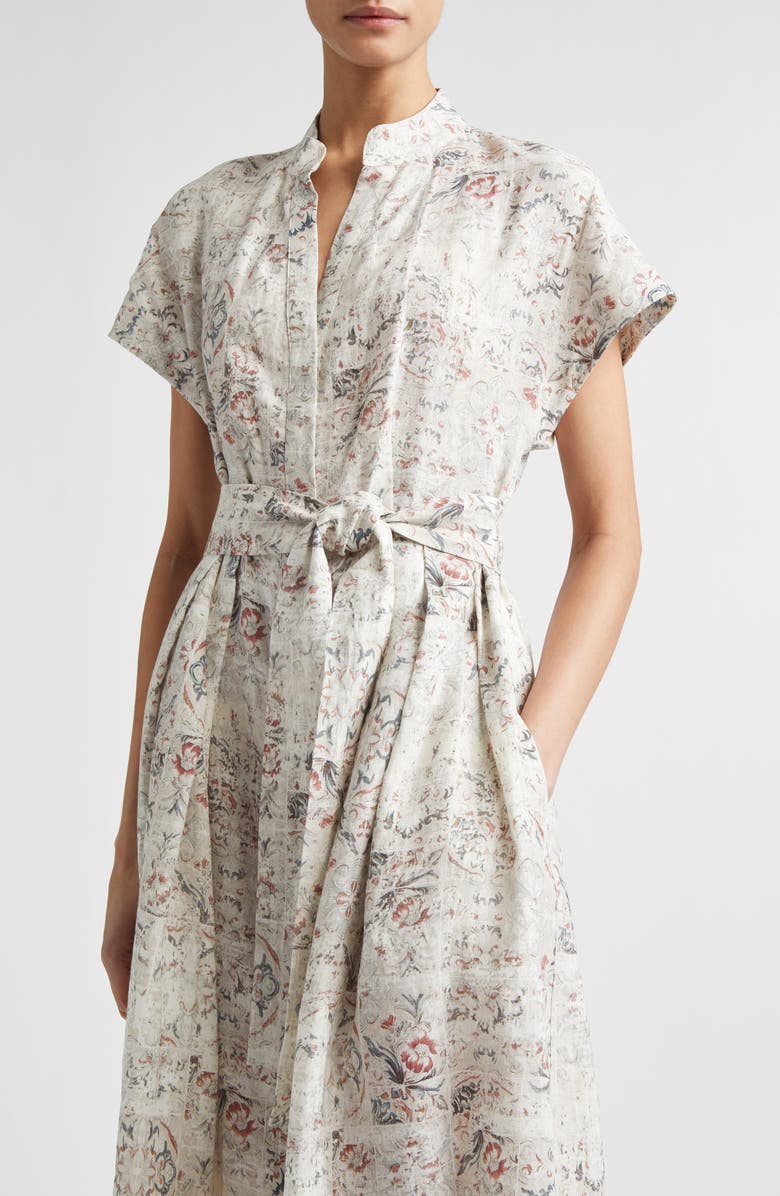 Eleventy Val Floral Linen Midi Shirtdress, Alternate, color, Ivory/ Raspberry