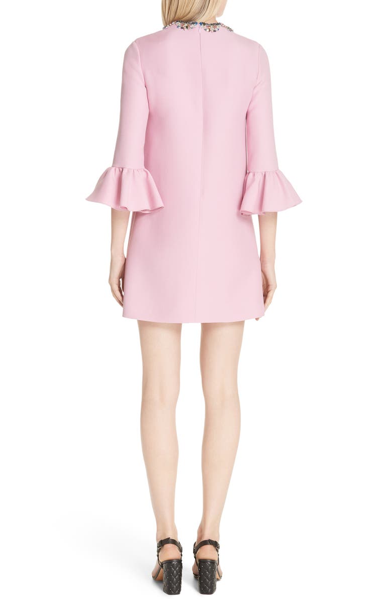 Valentino Embellished Butterfly Neck Wool & Silk Shift Dress, Alternate, color,