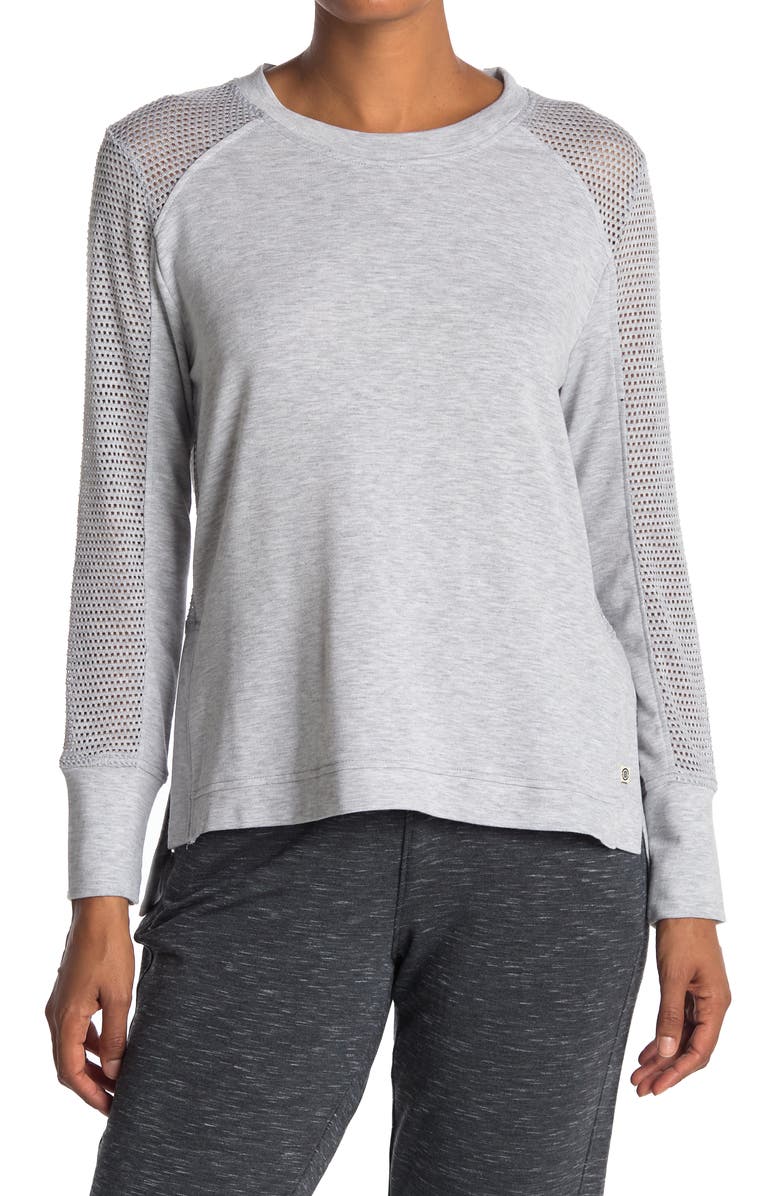 MAX STUDIO Magnolia Mesh Panel Long Sleeve High/Low Top, Main, color, 