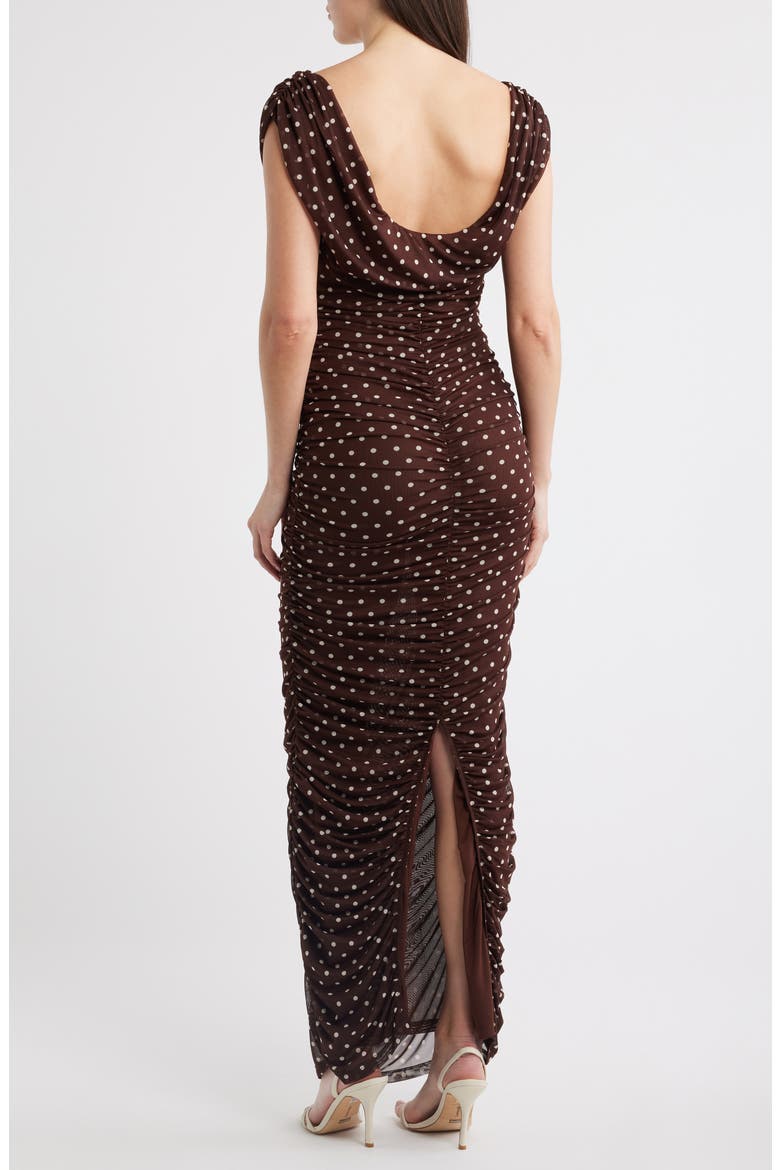 Evangeline Polka Dot Mesh Gown, Alternate, color, COCOA DOT