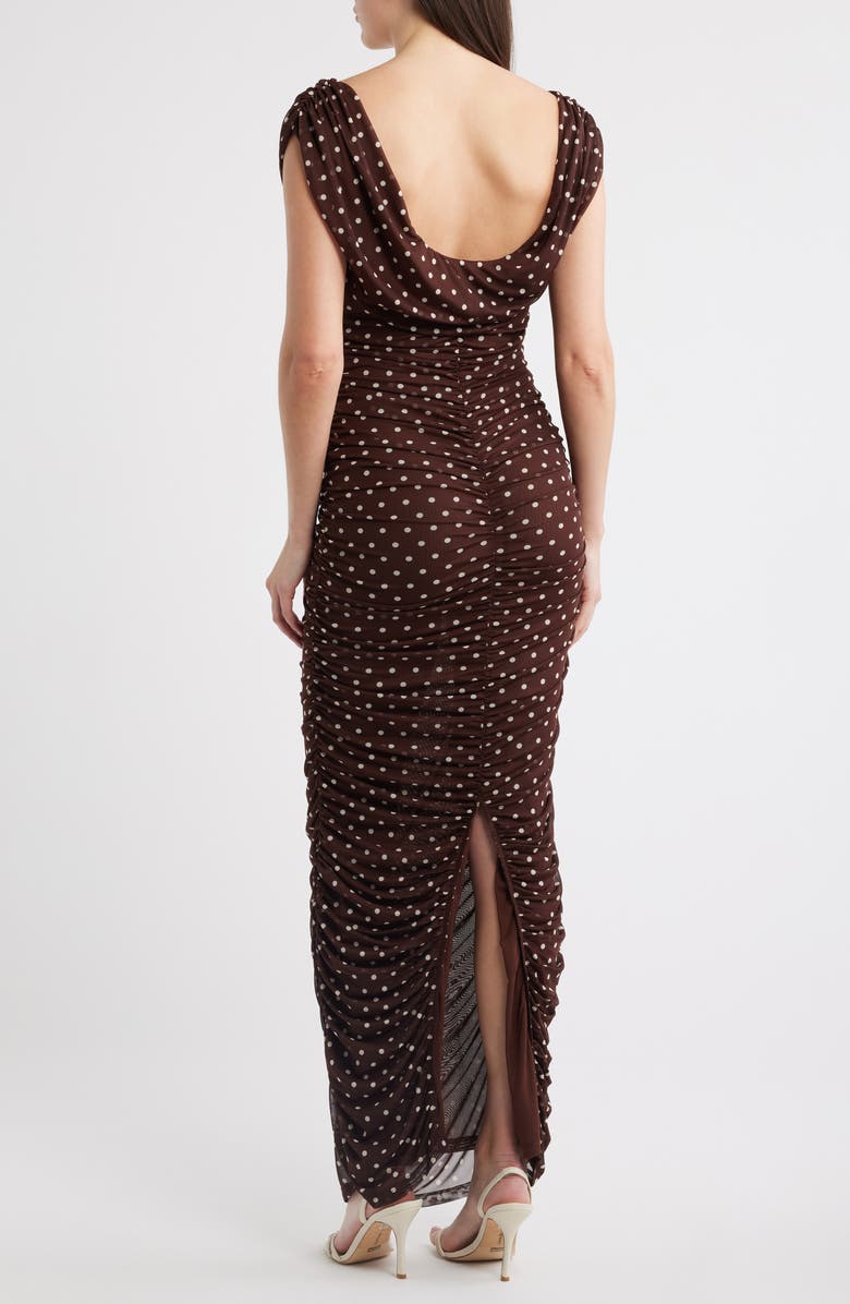 Black Halo Evangeline Polka Dot Mesh Gown, Alternate, color, Cocoa Dot