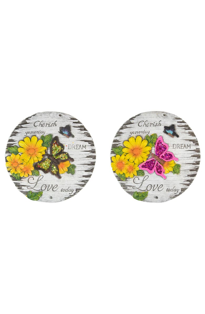 Northlight Set of 2 "Love Today" Outdoor Floral Garden Stones 10", Main, color, Purple