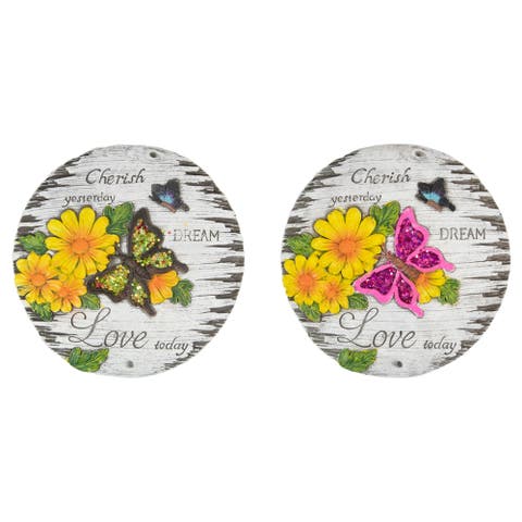 Set of 2 "Love Today" Outdoor Floral Garden Stones 10"