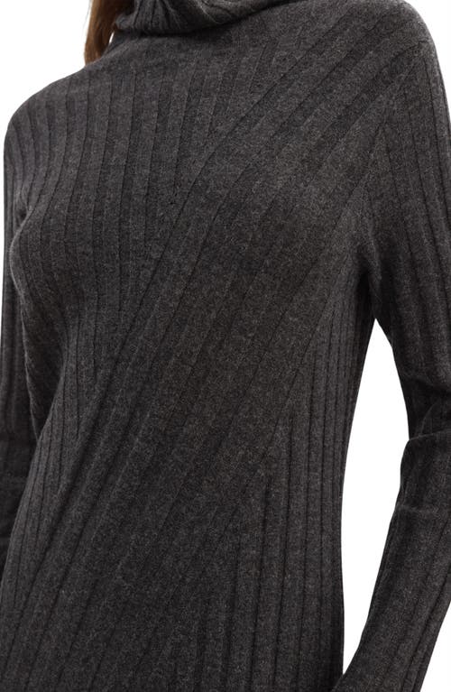 Reiss Cady Long Sleeve Mixed Rib Midi Sweater Dress In Charcoal