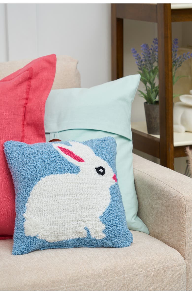 C&F Home Easter Bunny Hooked Blue Mini Accent Pillow 12" x 12", Alternate, color, White
