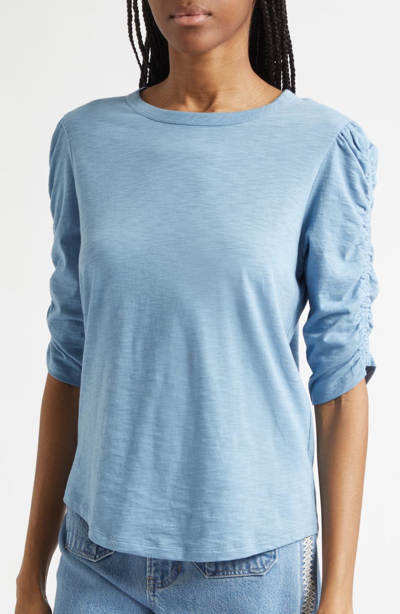 Veronica Beard Waldorf Ruched Sleeve Top, Alternate, color, Blue River