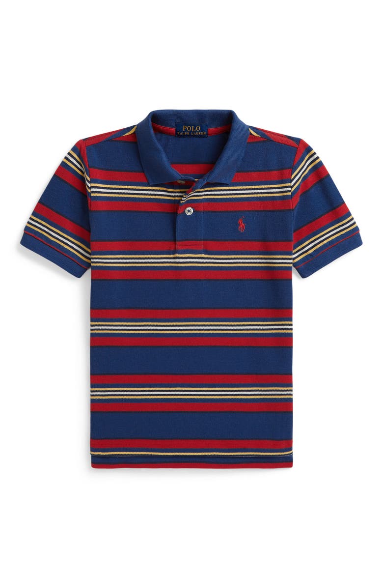 Kids' Stripe Cotton Mesh Polo, Main, color, DUSTY AZURE MULTI