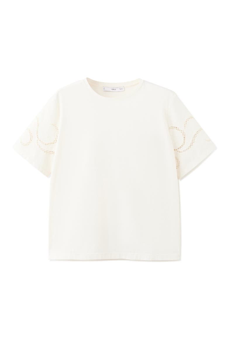 Openwork Embroidered Cotton T-Shirt, Alternate, color, ECRU
