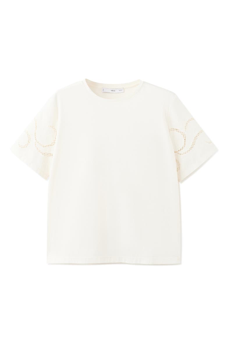 MANGO Openwork Embroidered Cotton T-Shirt, Alternate, color, Ecru
